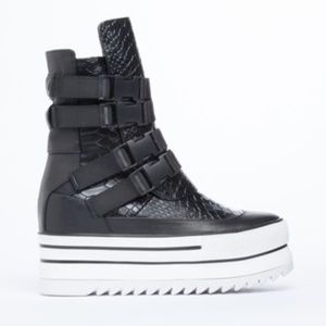 YES Shoes Phoebe Black Snakeskin Platform boots